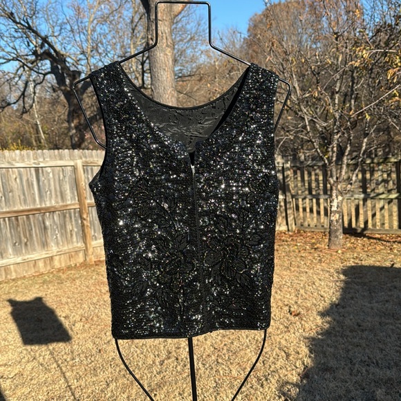 Vintage 1960s Hong Kong Black Wool Beaded sweater Charles & Co sequins Beaded - Picture 6 of 7